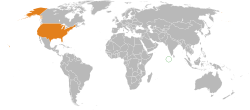 Map indicating locations of Maldives and USA