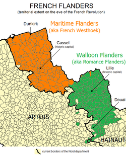 French Flanders shown within the Nord-Pas de Calais region