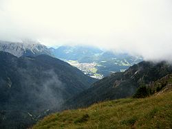 Mittenwald town, as it looks from one of the peaks nearby