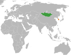 Map indicating locations of Mongolia and South Korea
