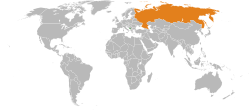 Map indicating locations of Montenegro and Russia