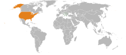Map indicating locations of Montenegro and USA