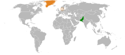 Map indicating locations of Pakistan and Denmark