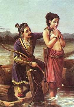 Painting of Satyavat, standing with her back turned to King Shantanu