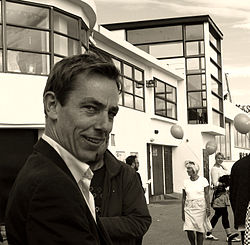 Ryan Tubridy looking at the camera in a sepia photo