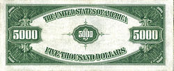 Series 1934 $5,000 Federal Reserve Note, Reverse