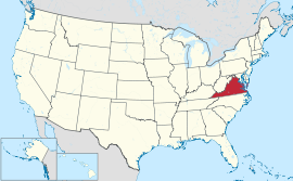 Virginia is located on the Atlantic coast along the line that divides the Northern and Southern halves of the United States. It runs mostly east to west. It includes a small peninsula across a bay which is discontinuous with the rest of the state.