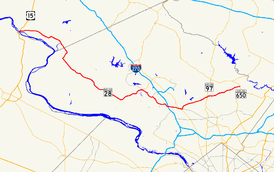 A map of central Maryland showing major roads.  Maryland Route 28 runs from southern Frederick County through eastern Montgomery County