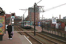 Metrolink tram at Deansgate-Castlefield in 2007 (when station was known as G-Mex)