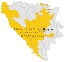 Location of the Federation of Bosnia and Herzegovina (yellow) within Bosnia and Herzegovina.1