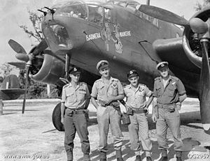 The crew of a No. 15 Squadron Beaufort with their aircraft in 1945