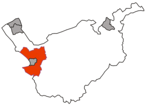 Chester Rural District shown within the administrative county of Cheshire in 1974. The rural district is shown in red, county boroughs associated with Cheshire in grey.