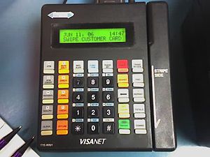 A typical credit card terminal that is still popular today.