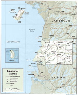 Shaded relief map of Equatorial Guinea