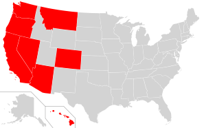 Map of USA highlighting OCA Diocese of the West.svg