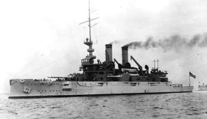 Photograph of USS Mississippi underway in her early configuration without the cage masts.