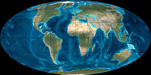 A reconstruction of Earth as it appeared during the Miocene around 20 million years ago.
