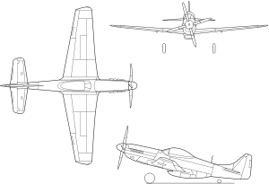 Orthographically projected diagram of the P-51D Mustang
