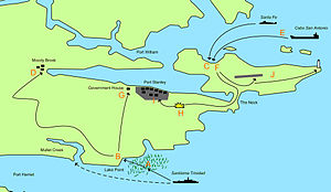 Map of the 1982 Argentine invasion, showing Mullet Creek
