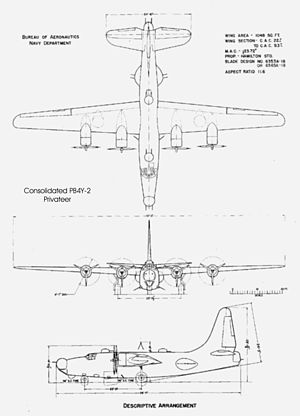 3-side drawing of the PB4Y-2 Privateer.
