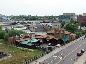 Aerial View of the Dinosaur Bar B Que in the Lehigh Valley Railroad Station Rochester, NY.