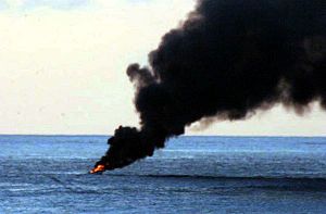Pirate vessel burning (Center).