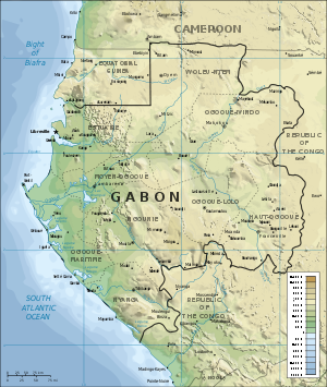 Shaded relief map of Gabon