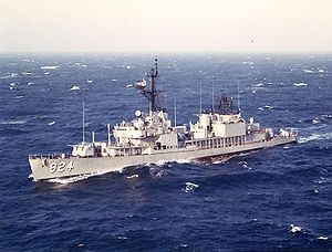 USS Basilone (DD-824) underway at sea, circa the later 1960s or early 1970s.