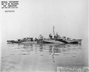 Broadside view of USS Bradford (DD-545) off Mare Island on 19 Oct 1944.