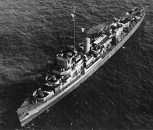 Aerial view of USS Eisner (DE-192), 16 January 1944