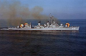 USS Hopewell (DD-681) during a test firing
