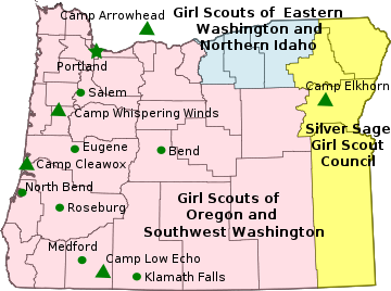 Map of Girl Scout Councils in Oregon