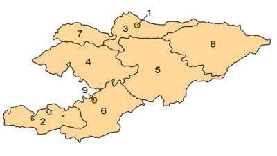 A clickable map of Kyrgyzstan exhibiting its provinces.
