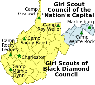 Map of Girl Scout Councils in West Virginia