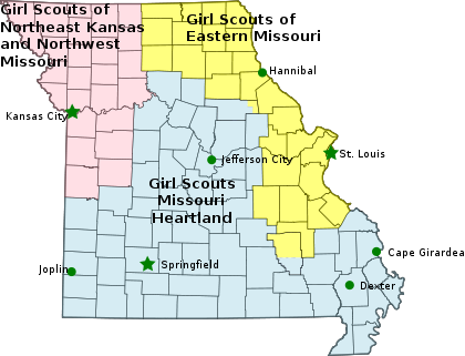 Map of Girl Scout Councils in Missouri