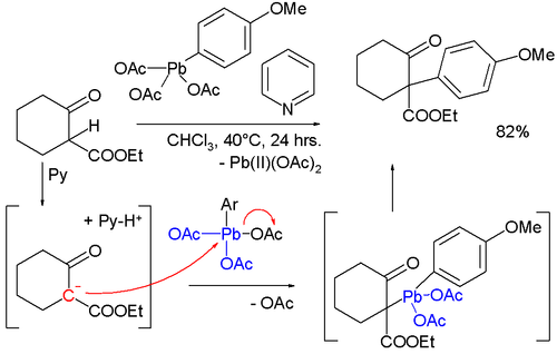 C-alkylation of p-methoxyphenyllead triacetate