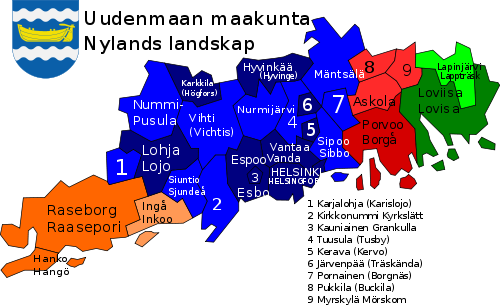 Uusimaa sub-regions, towns and municipalities