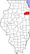 State map highlighting Kankakee County