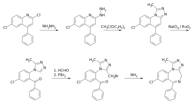 Alprazolam synthesis.svg