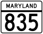 Maryland Route 835 marker